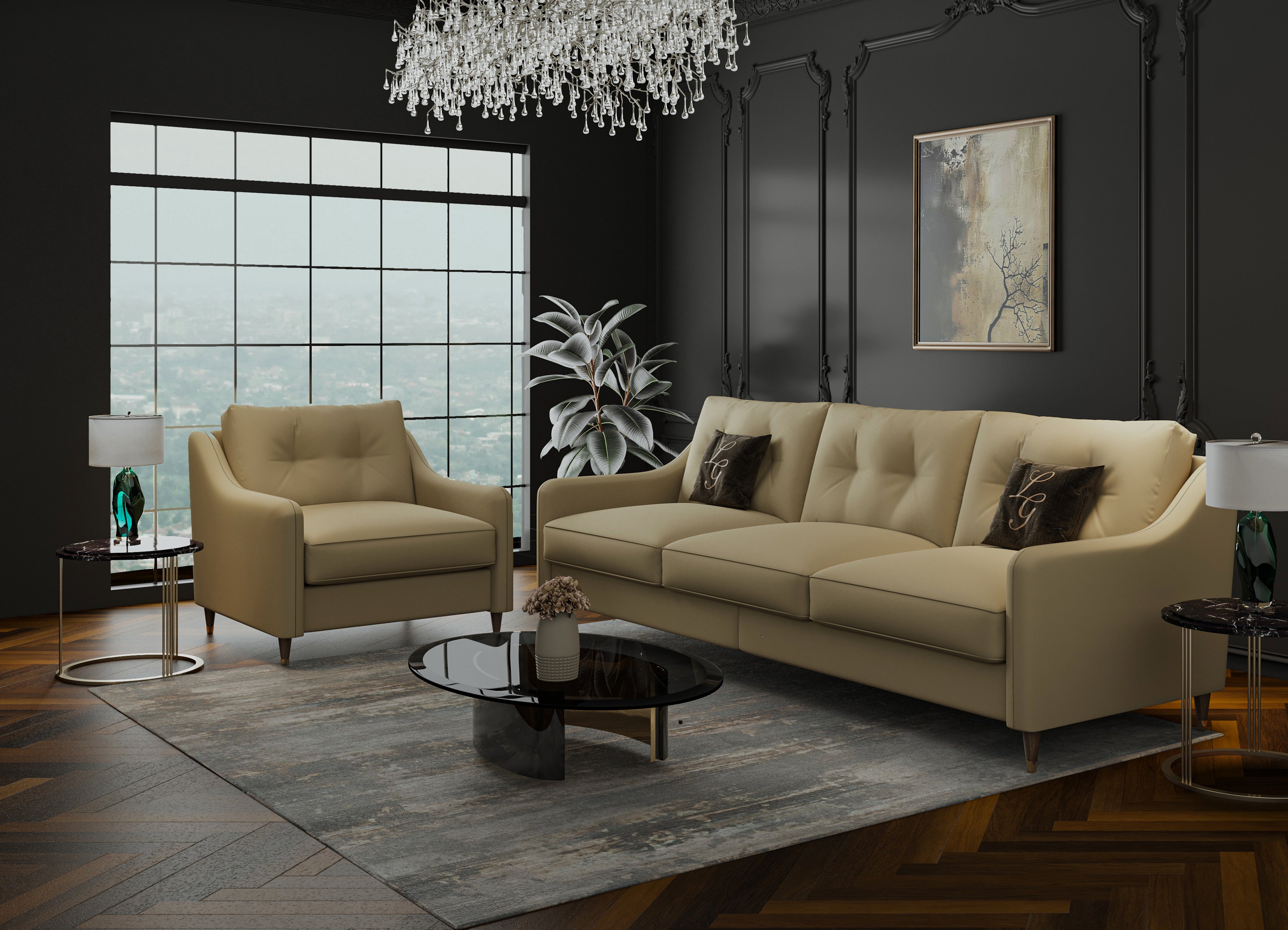 Cherry Leather Sofa 3+1+1 Seater