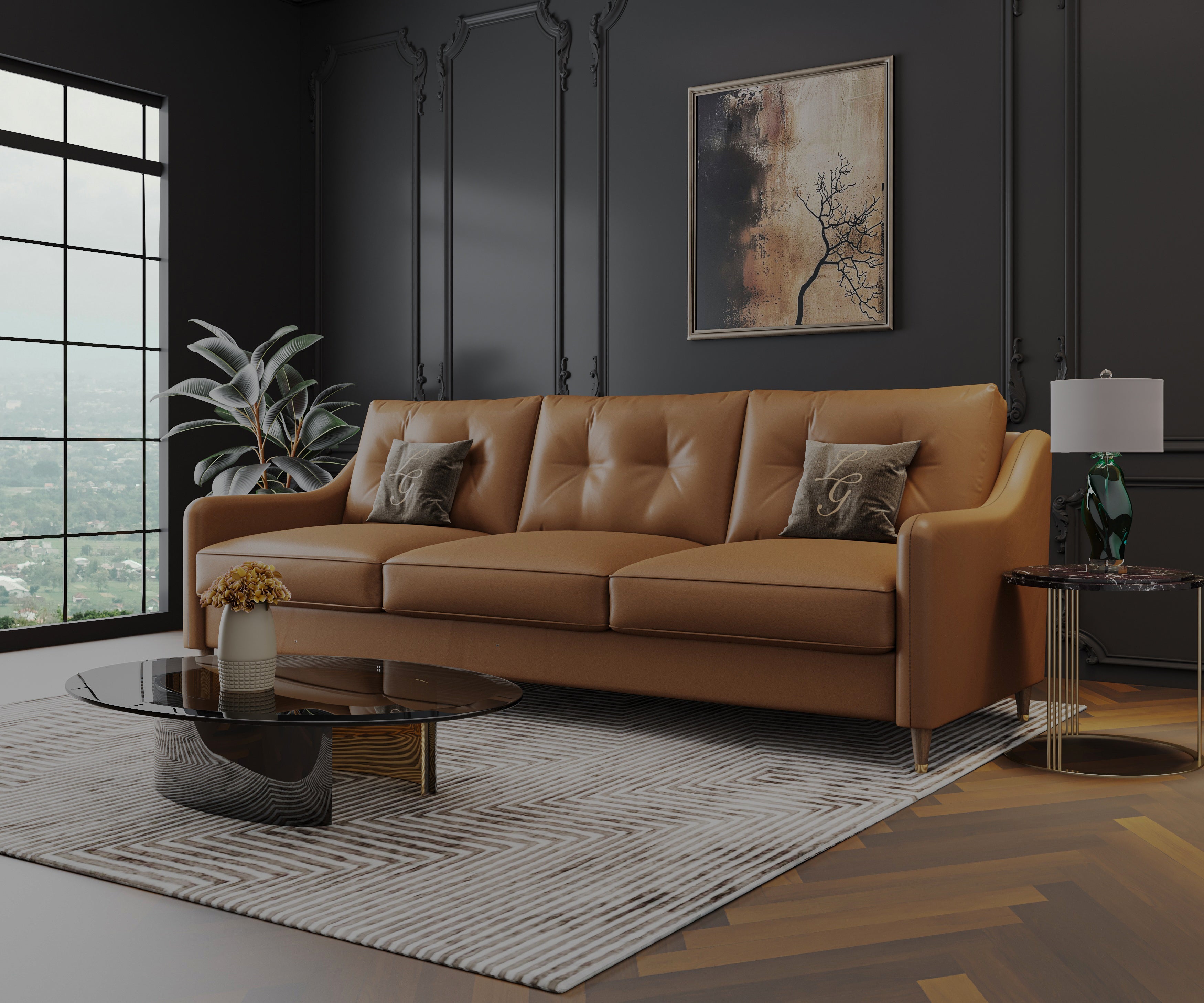 Cherry Leather Sofa 3+1+1 Seater