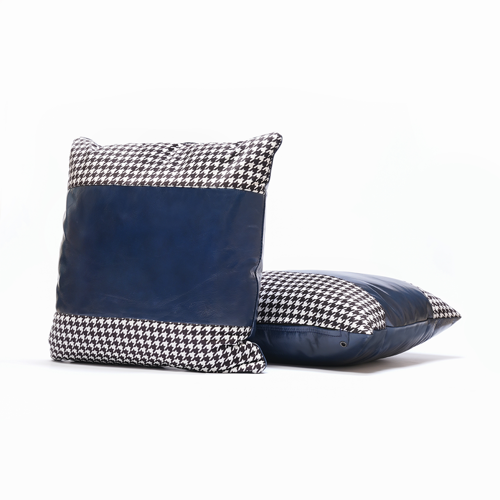 Blue Houndstooth Cow Leather Cushion – Bold Texture | Leather Galleria