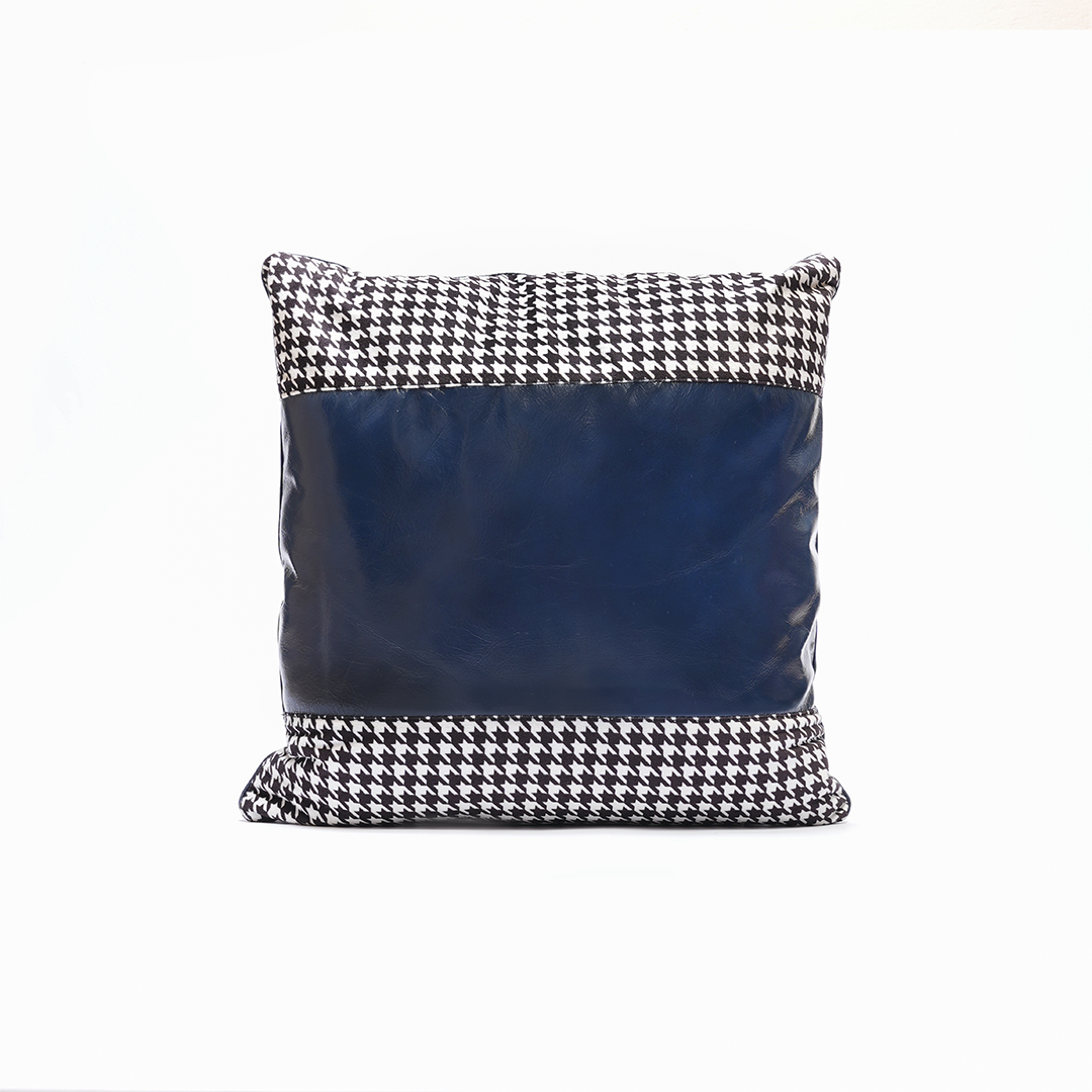 Blue Houndstooth Cow Leather Cushion – Bold Texture | Leather Galleria