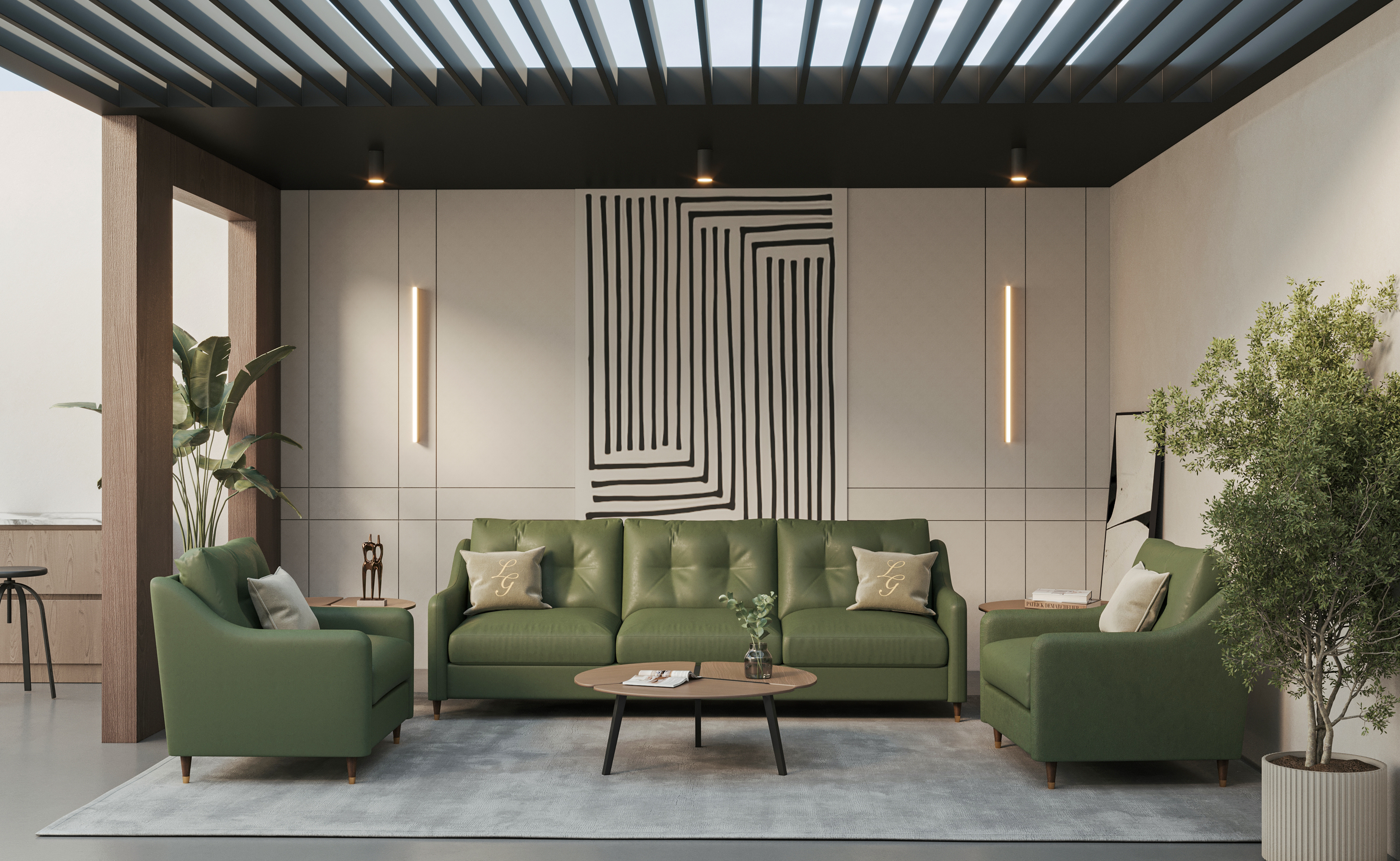 Cherry Leather Sofa 3+1+1 Seater