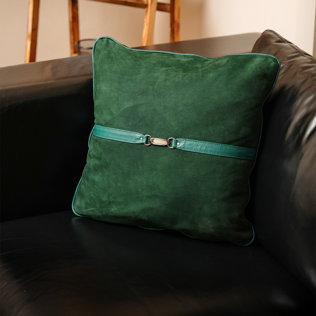 Nubuck Emerald Leather Cushion – Luxurious Soft Touch | Leather Galleria