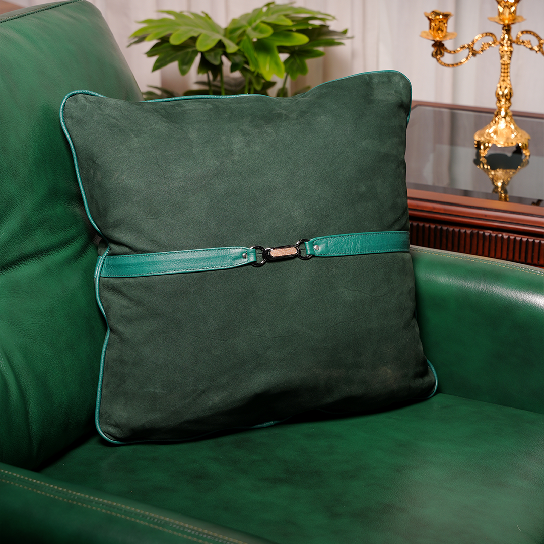 Nubuck Emerald Leather Cushion – Luxurious Soft Touch | Leather Galleria