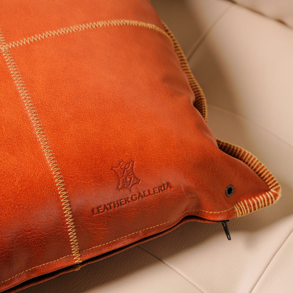 Cognac Grid Cushion – Modern Lines, Timeless Leather | Leather Galleria