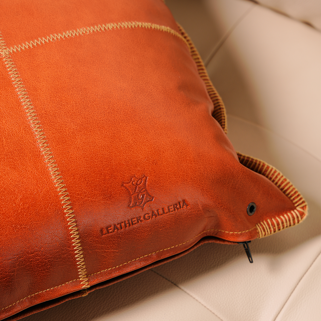 Cognac Grid Cushion – Modern Lines, Timeless Leather | Leather Galleria