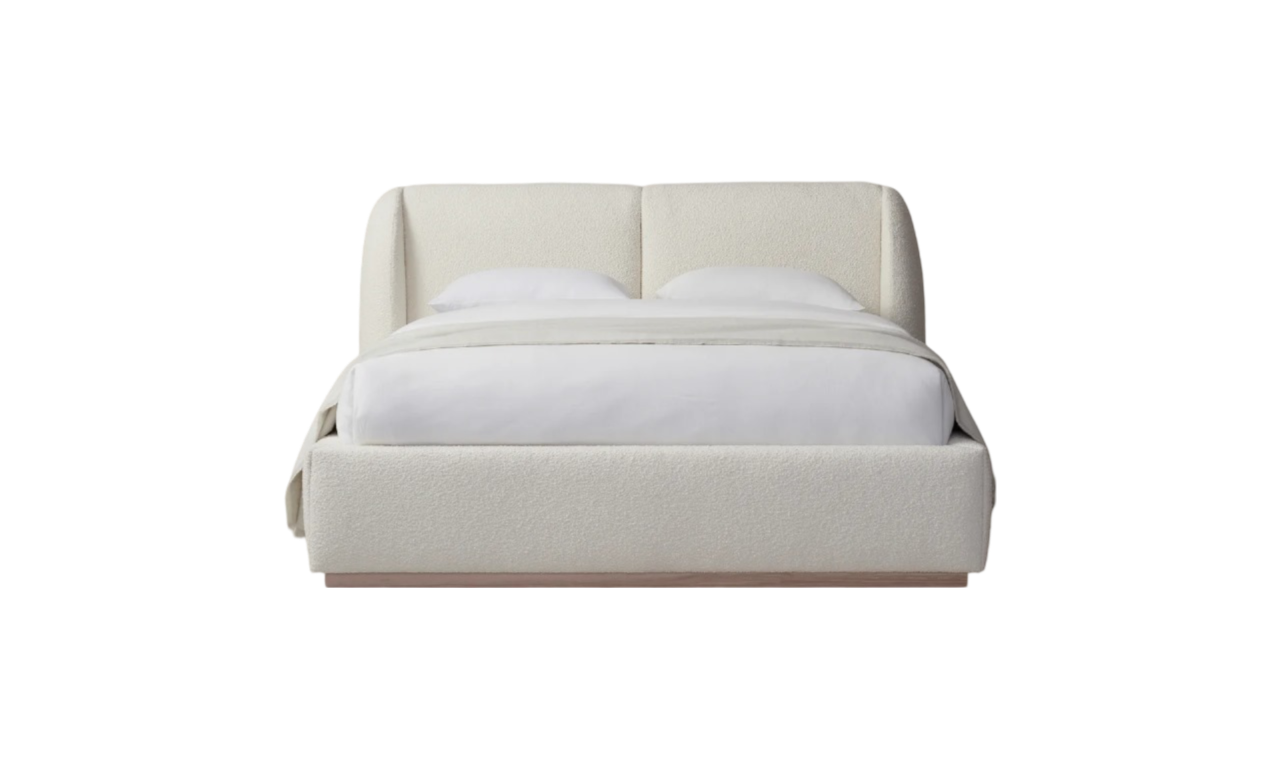 Full view Snug Fabric Upholstered Bed with a cozy design, perfect for adding comfort to your bedroom space